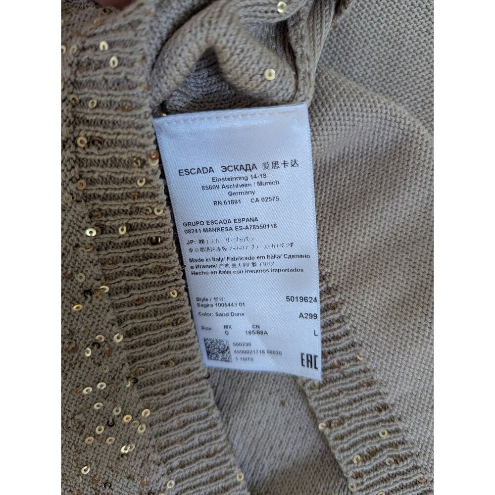 Escada Sagira Top Large Silk Cotton Sequin Knit Short Sleeve Blouse Beige Italy - Picture 14 of 16
